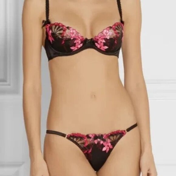 Agent Provocateur SET Pink and Black Brianna Bra 36DD String Brief LARGE NWT - Picture 15 of 17